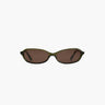 Sunglasses with a green frame and brown lenses on a white background