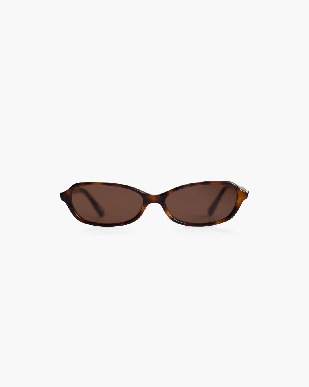 Sunglasses with tortoiseshell frame and brown lenses on a white background
