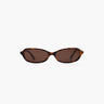 Sunglasses with tortoiseshell frame and brown lenses on a white background