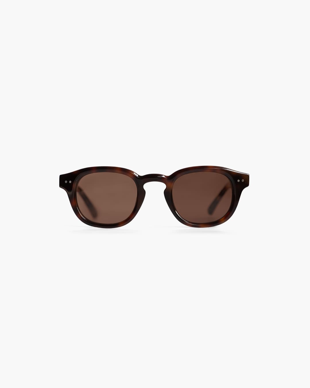 Sunglasses with tortoiseshell frame and dark lenses on a white background