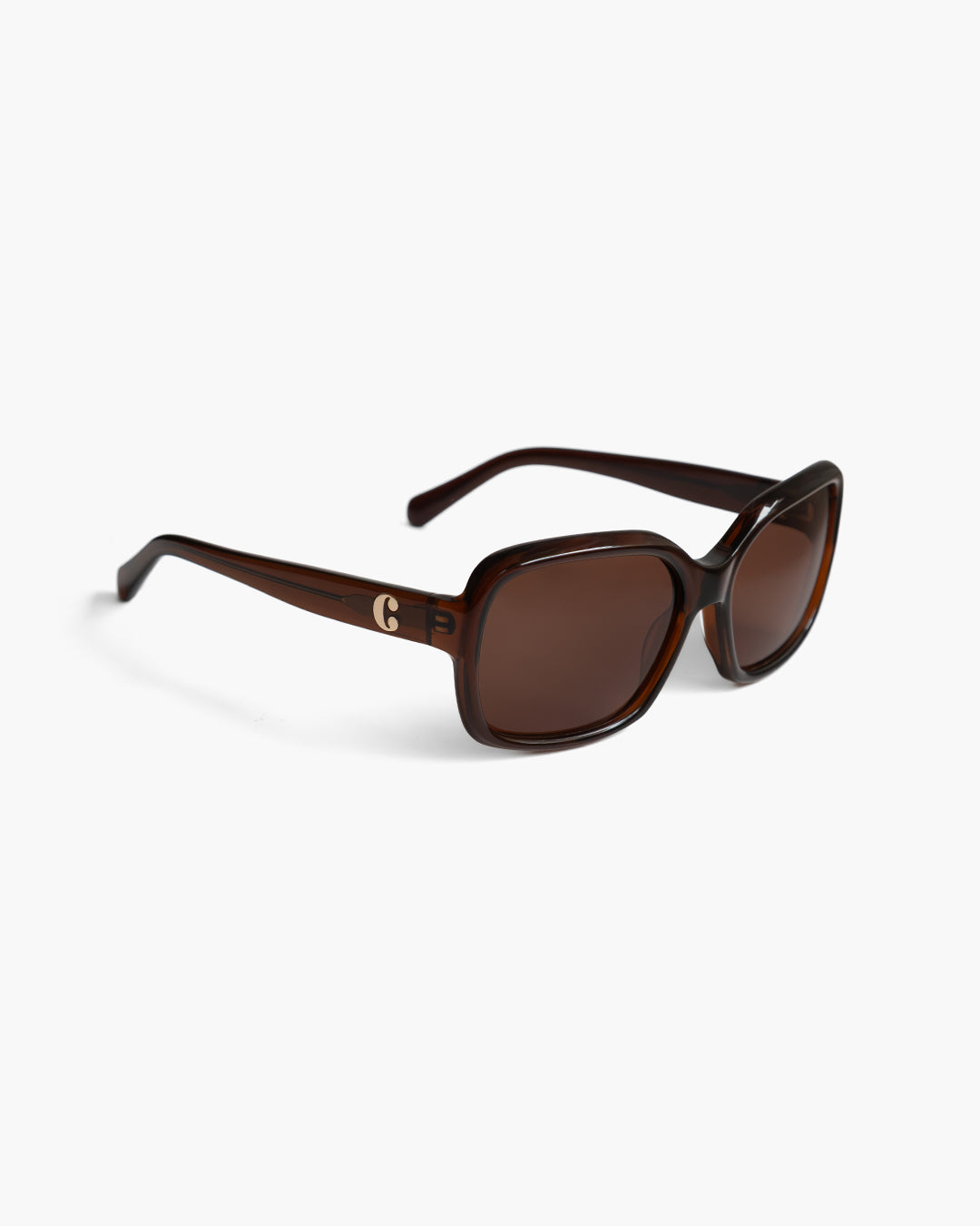 Corlin Eyewear Lana Brown Brown sunglasses — close-up of squared acetate frame and German OBE hinges