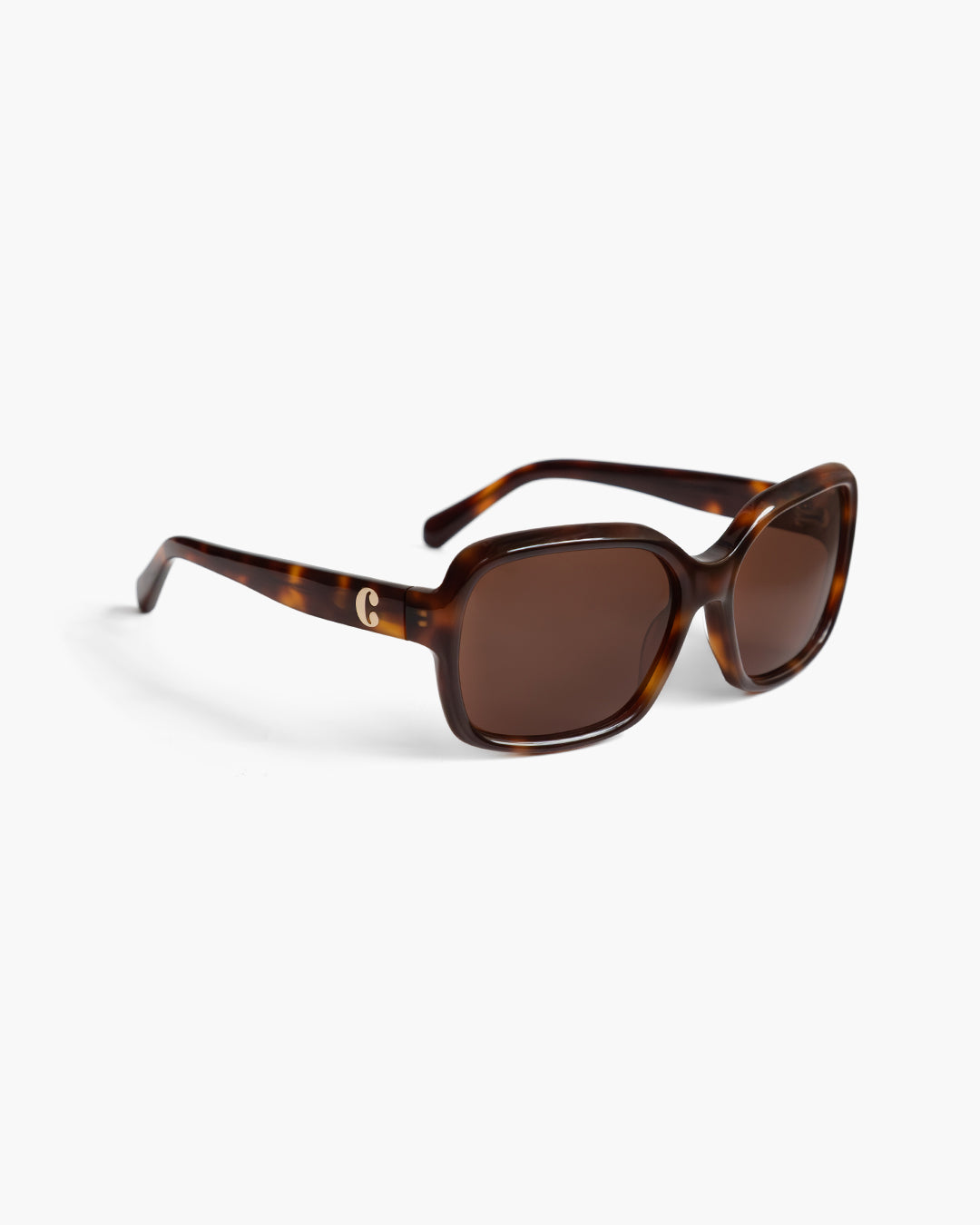 Corlin Eyewear Lana Tortoise Brown sunglasses — close-up of squared acetate frame and German OBE hinges