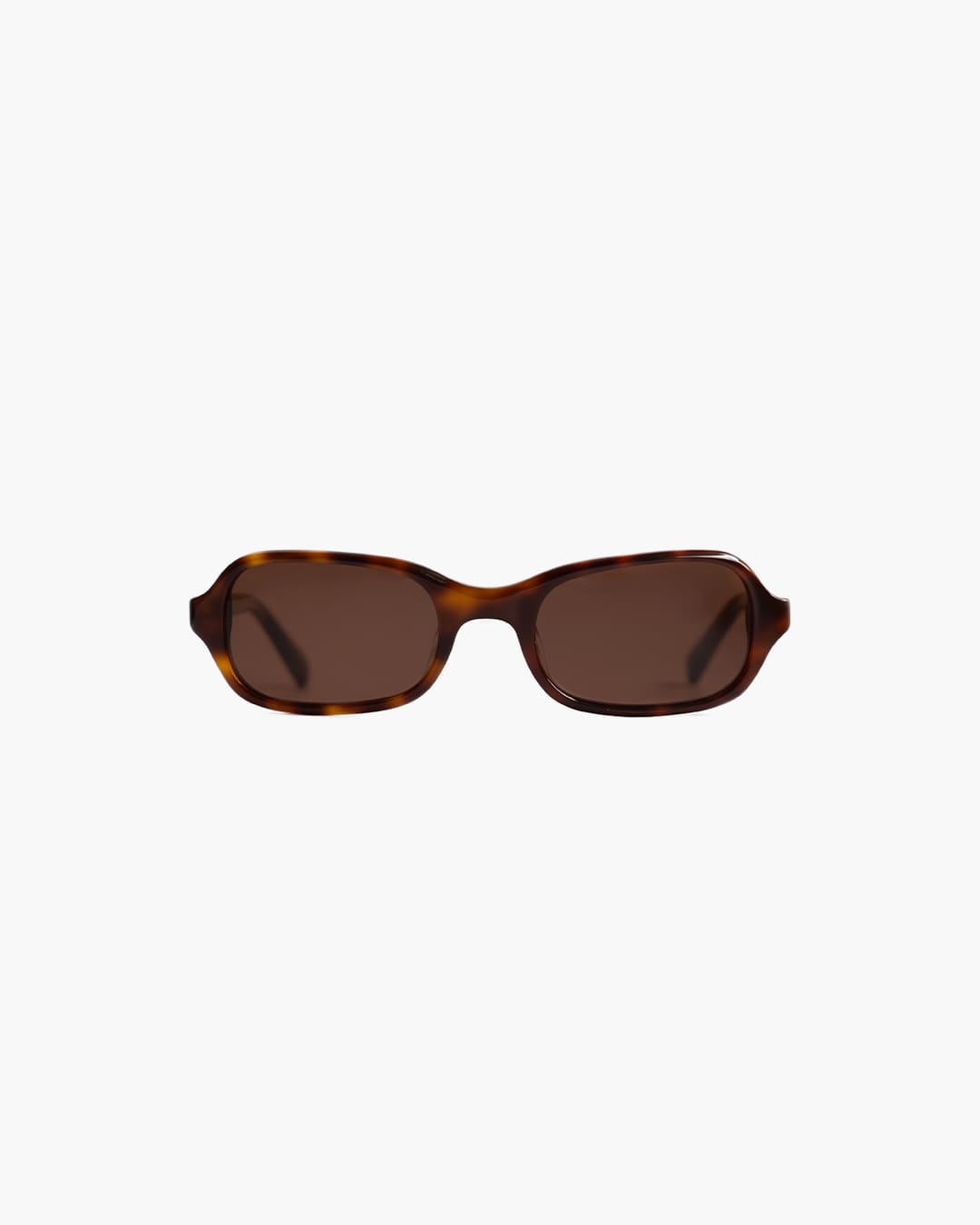 Sunglasses with tortoiseshell frame and brown lenses on a white background