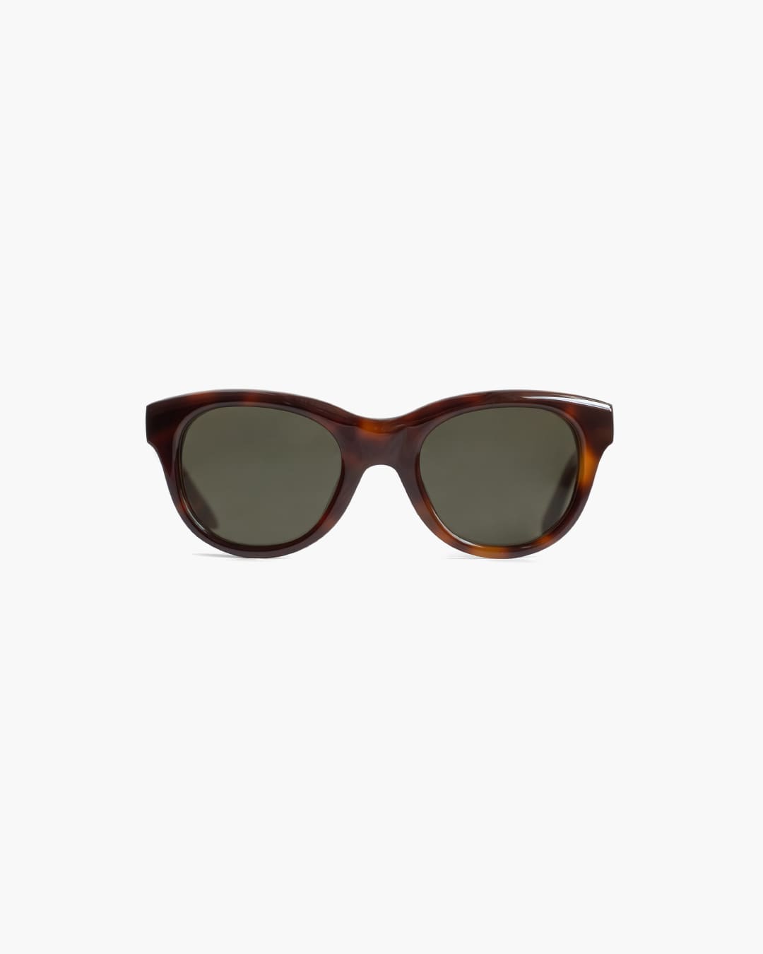 Sunglasses with tortoiseshell frame and green lenses on a white background