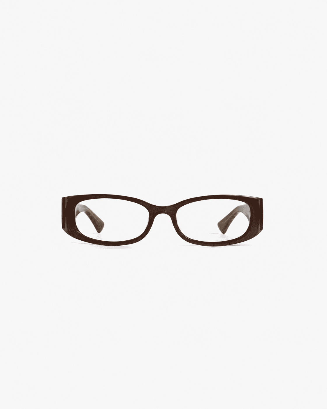 Corlin Eyewear Romy Brown BL — blue light blocking glasses in slim rectangular Italian acetate frames.