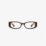 Corlin Eyewear Romy Brown BL — blue light blocking glasses in slim rectangular Italian acetate frames.