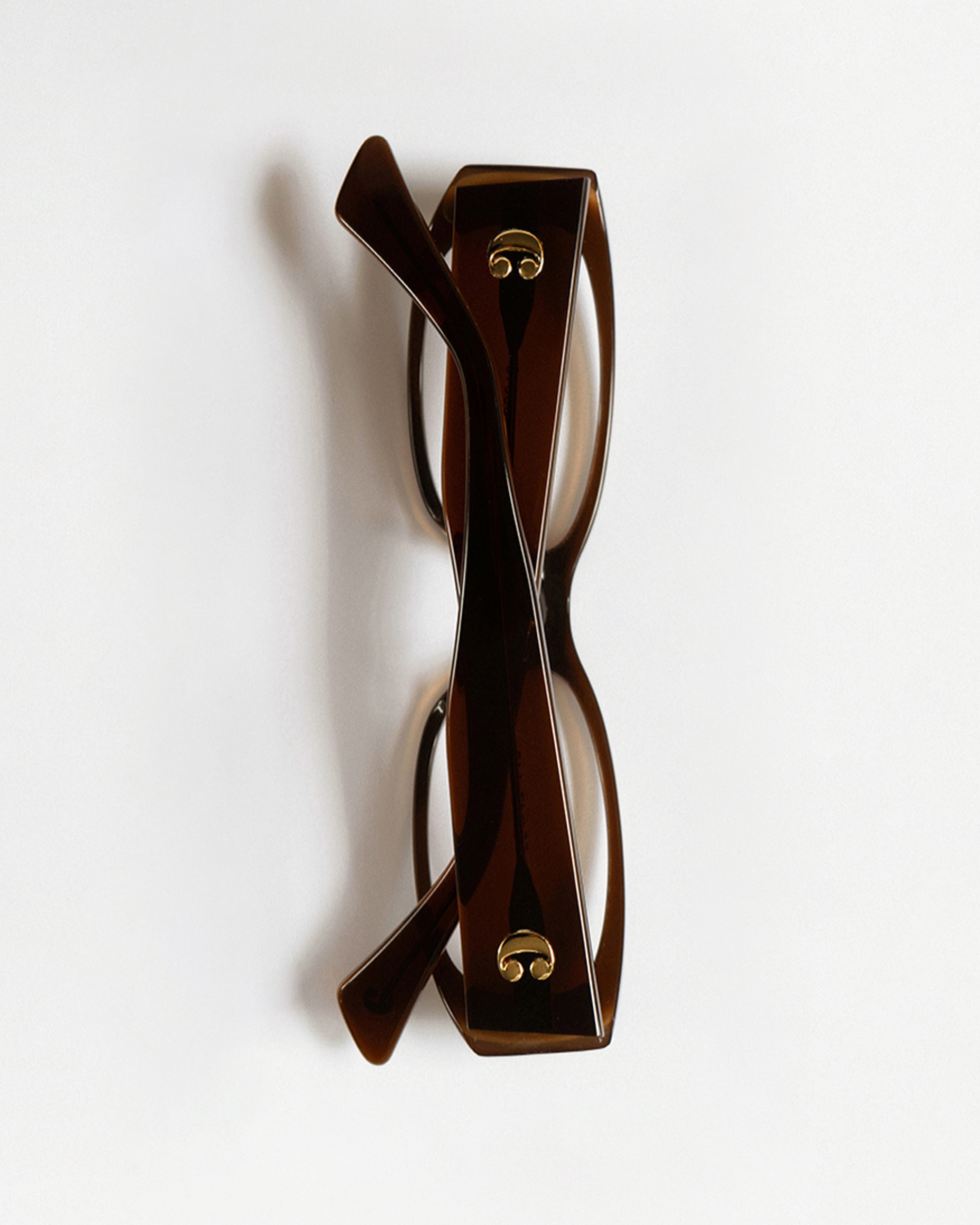 Corlin Eyewear Romy Brown Optic — front view, slim rectangular Italian acetate prescription glasses